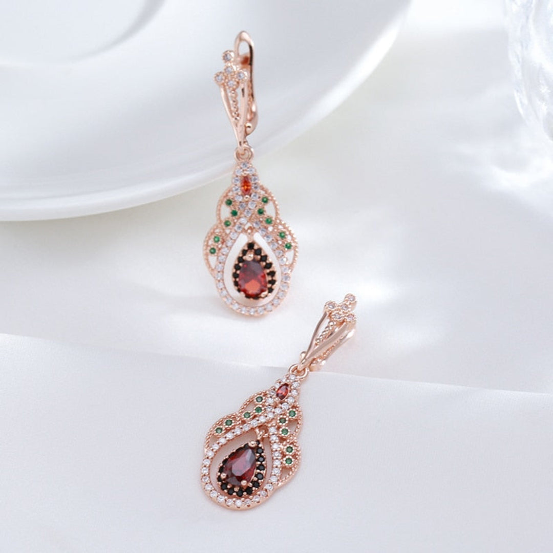 Turkish Garnet Antique Gold Color Earrings - Earrings - Pretland | Spiritual Crystals & Jewelry