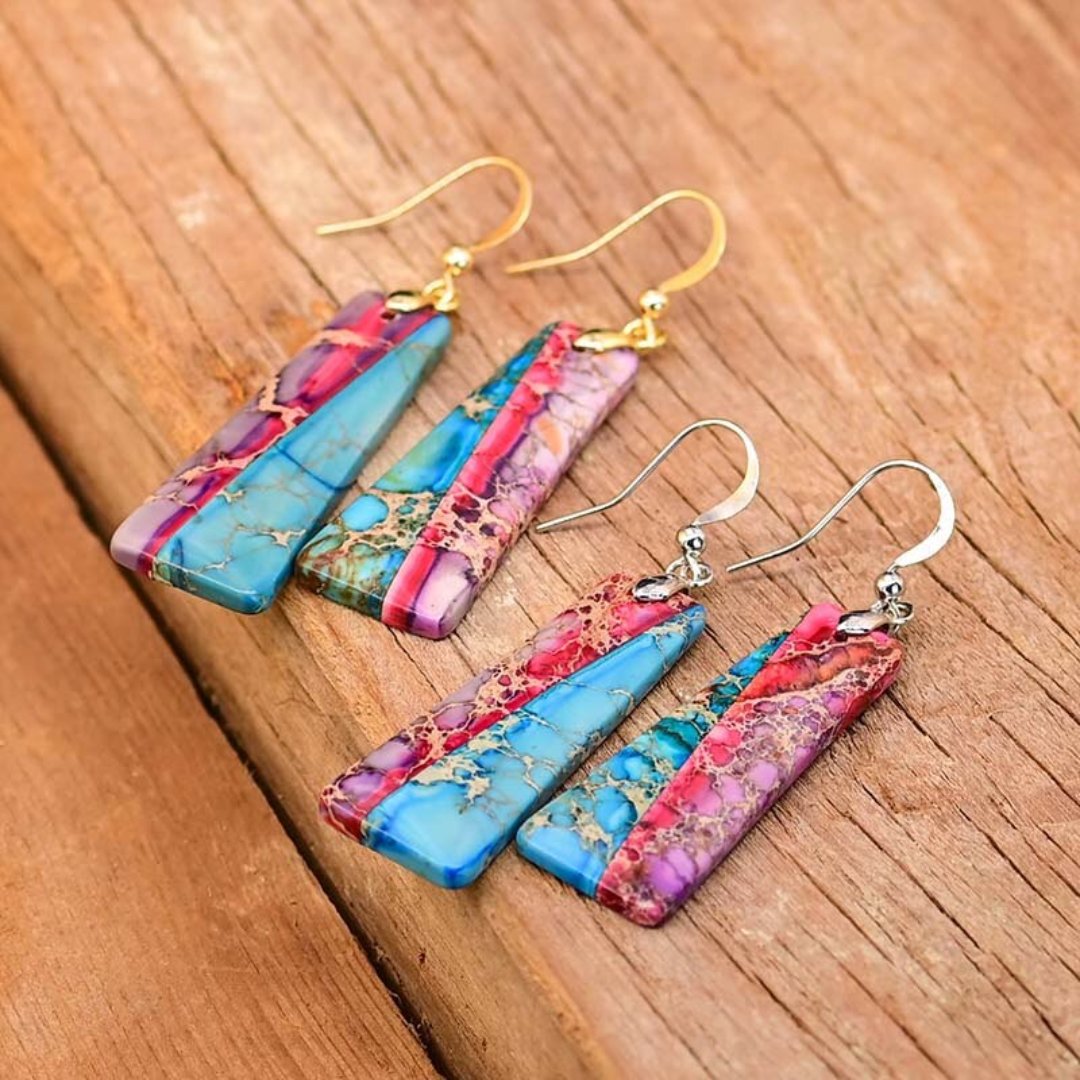 Bohemian Trapezoidal Jasper Earrings - Drop Earrings - Pretland | Spiritual Crystals & Jewelry