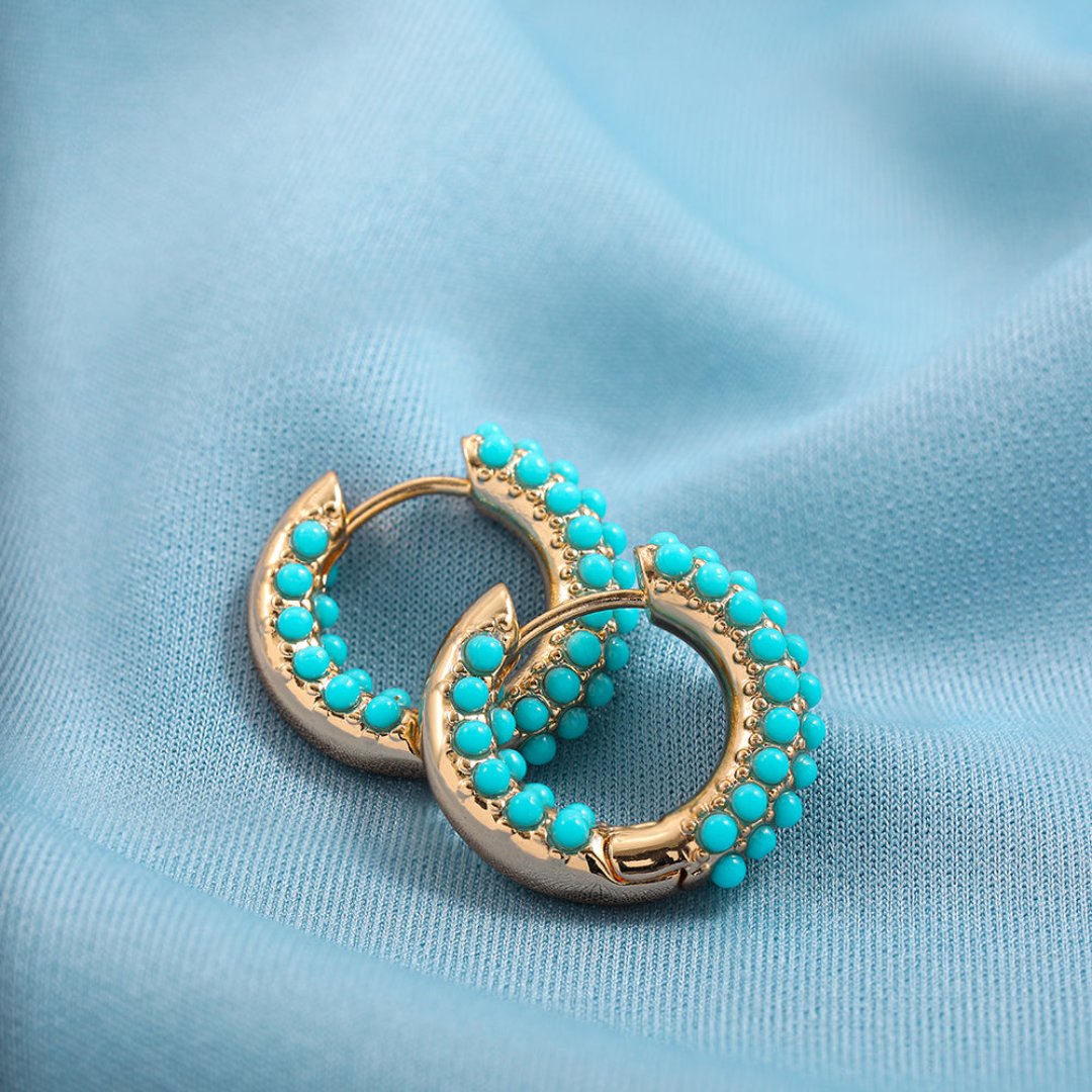 Elegant Turquoise Round Beads Hoop Earrings - Earrings - Pretland | Spiritual Crystals & Jewelry