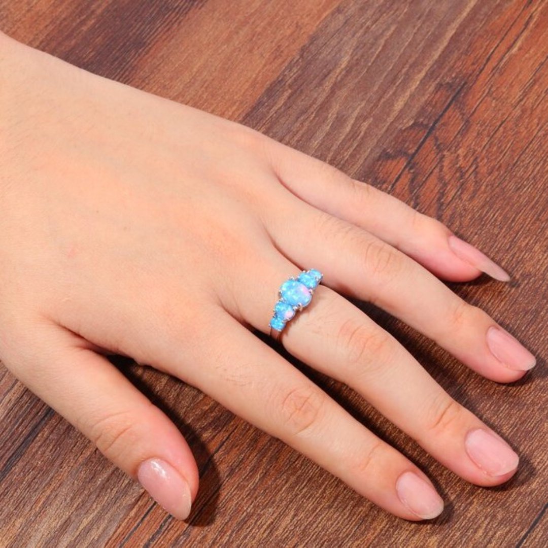 Spiritual Blue Fire Opal Silver Ring - Rings - Pretland | Spiritual Crystals & Jewelry