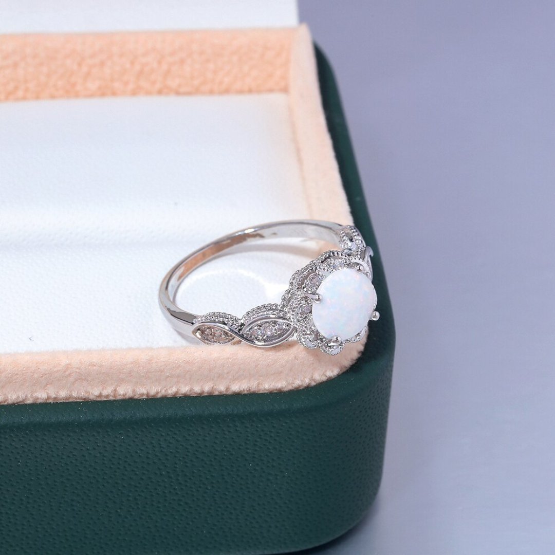Flower Opal White Gold Plated Ring - Rings - Pretland | Spiritual Crystals & Jewelry