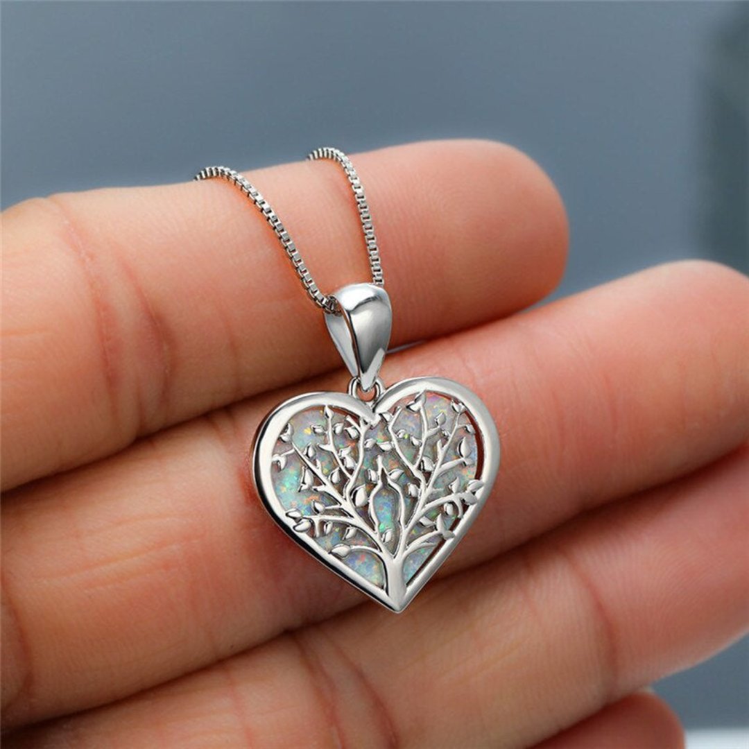 Tree Of Life Opal Heart Necklace - Necklaces - Pretland | Spiritual Crystals & Jewelry
