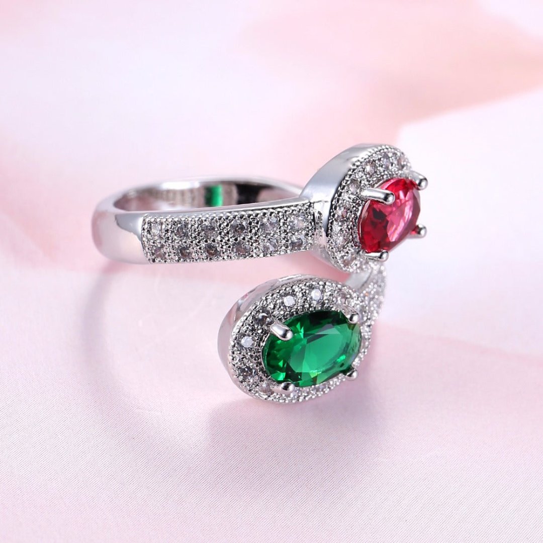 Luxury Emerald & Ruby Silver Ring - Rings - Pretland | Spiritual Crystals & Jewelry