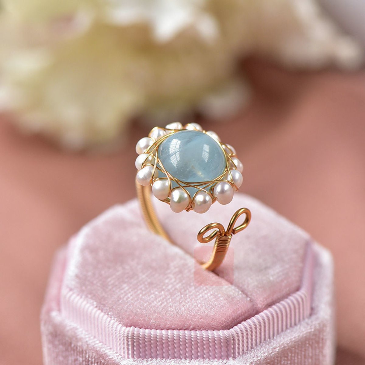 Vintage Aquamarine 14K Gold Plated Adjustable Ring - Rings - Pretland | Spiritual Crystals & Jewelry