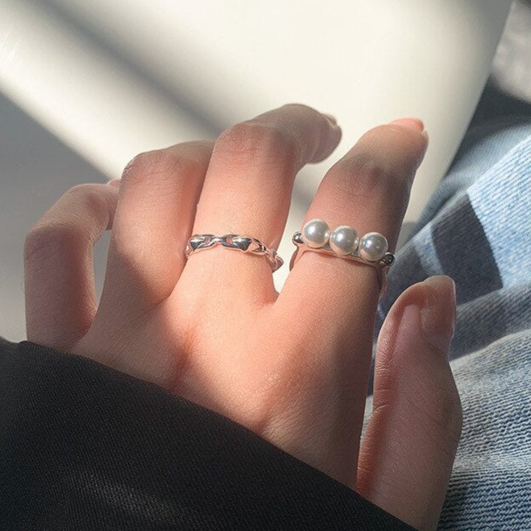 Celine Pearl 925 Sterling Silver Adjustable Ring - Rings - Pretland | Spiritual Crystals & Jewelry