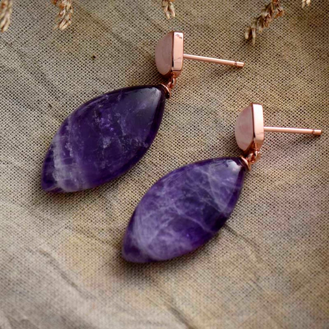 Spiritual Amethyst & Agate Rose Gold Earrings - Earrings - Pretland | Spiritual Crystals & Jewelry
