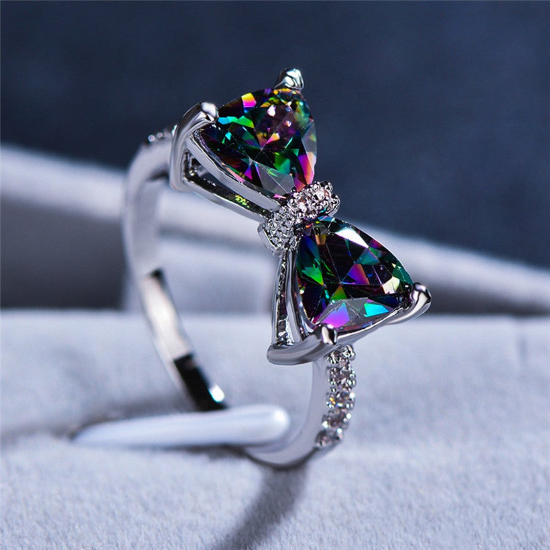 Stylish Rainbow Topaz & Zirconia Ring - Rings - Pretland | Spiritual Crystals & Jewelry