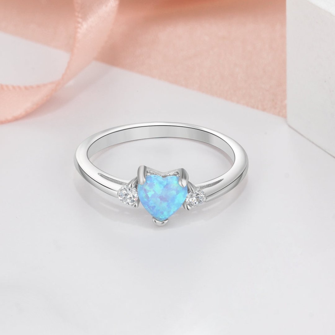 Lovely Heart Fire Opal & Zirconia Ring - Rings - Pretland | Spiritual Crystals & Jewelry