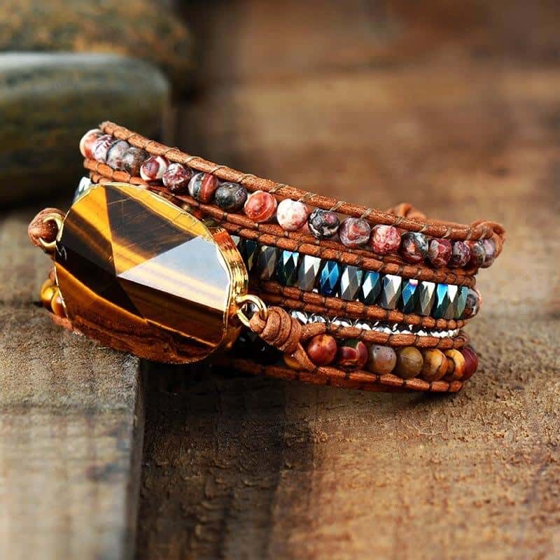 Elegant Tiger-Eye Jasper Wrap Bracelet - Wrap Bracelets - Pretland | Spiritual Crystals & Jewelry