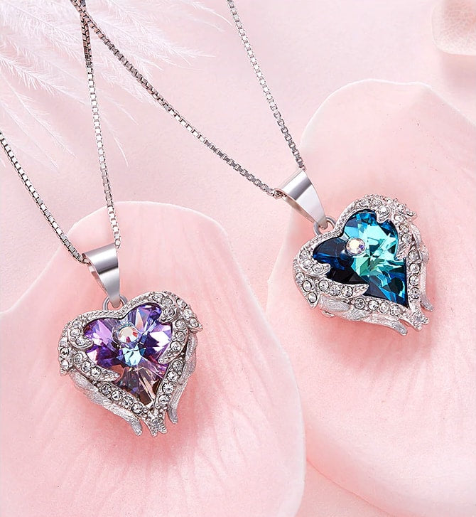 Crystal Heart Angel Wings Necklace - Necklaces - Pretland | Spiritual Crystals & Jewelry