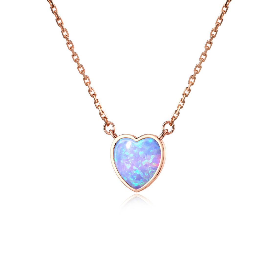 Heart Blue Opal Stone Rose Gold Necklace - Necklaces - Pretland | Spiritual Crystals & Jewelry