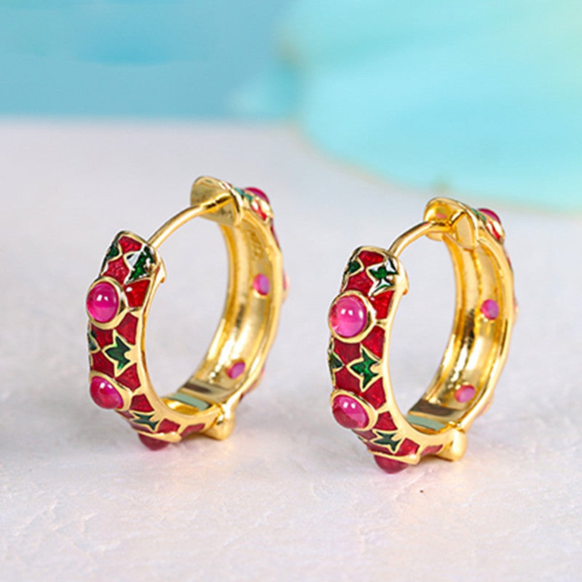 Elegant Red Corundum Gold Plated Earrings - Earrings - Pretland | Spiritual Crystals & Jewelry