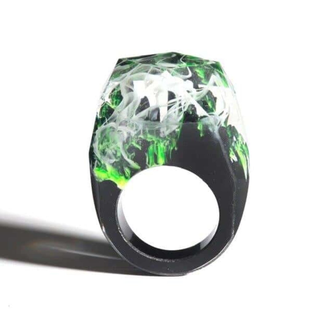 Marbeu Wooden Comfy Ring - 6.5 / Green with white - Rings - Pretland | Spiritual Crystals & Jewelry