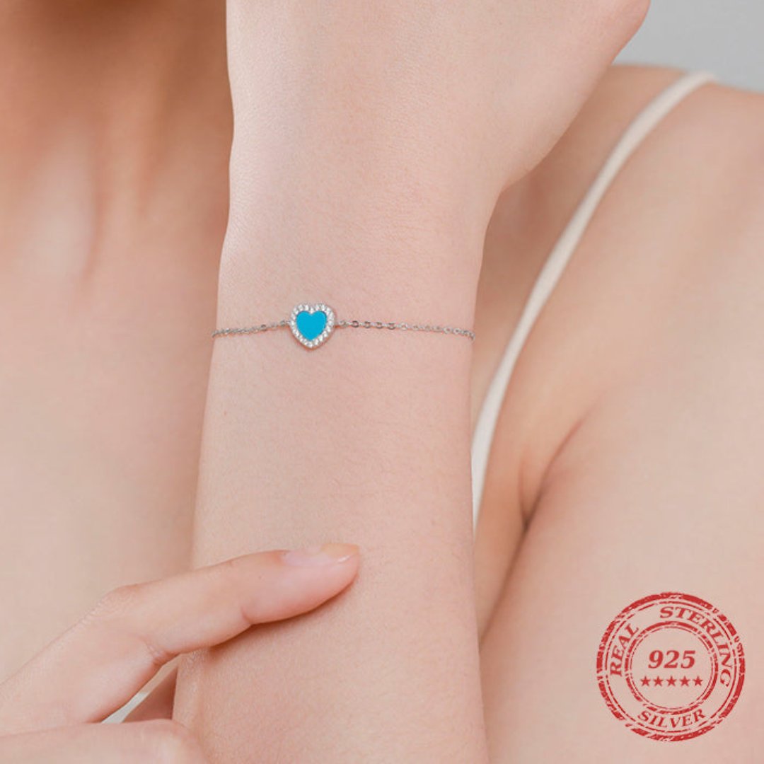 Heart Shape Turquoise 925 Sterling Silver Bracelet - Bracelets - Pretland | Spiritual Crystals & Jewelry