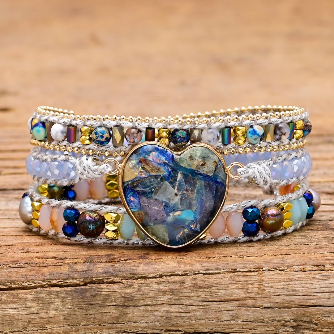 Heart Shape Blue Calcite Wrap Bracelet - Bracelets - Pretland | Spiritual Crystals & Jewelry