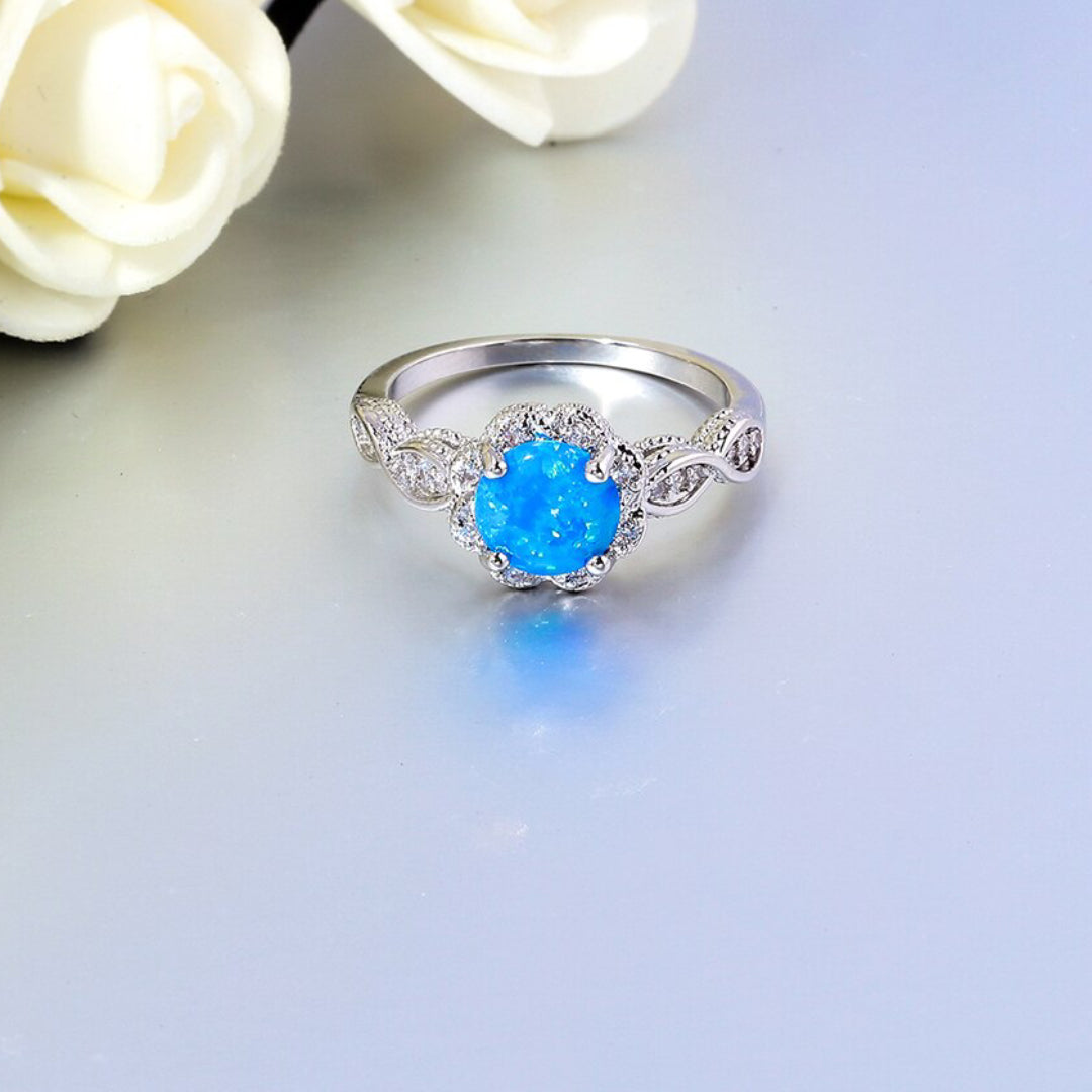 Flower Blue Fire Opal Zirconia Ring - Rings - Pretland | Spiritual Crystals & Jewelry