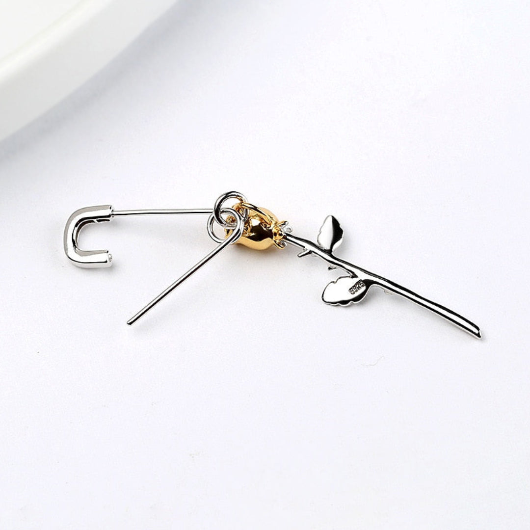 Shahmaran Rose Silver Single Earring - Drop Earrings - Pretland | Spiritual Crystals & Jewelry