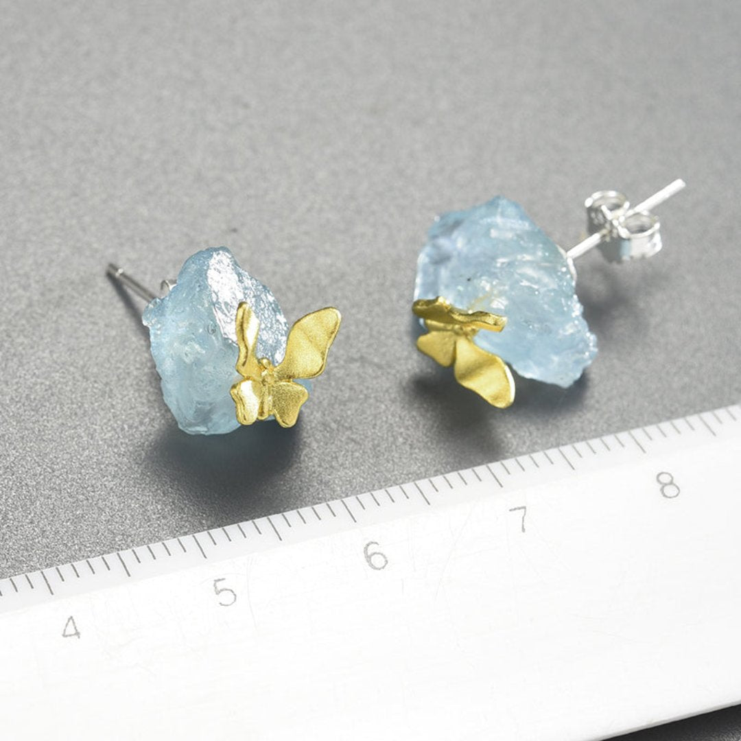 Vintage Butterfly Aquamarine Stone Earrings - Earrings - Pretland | Spiritual Crystals & Jewelry
