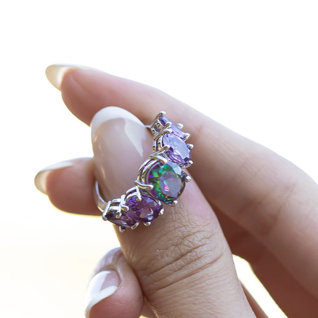 Amethyst & Topaz Silver Ring - Rings - Pretland | Spiritual Crystals & Jewelry