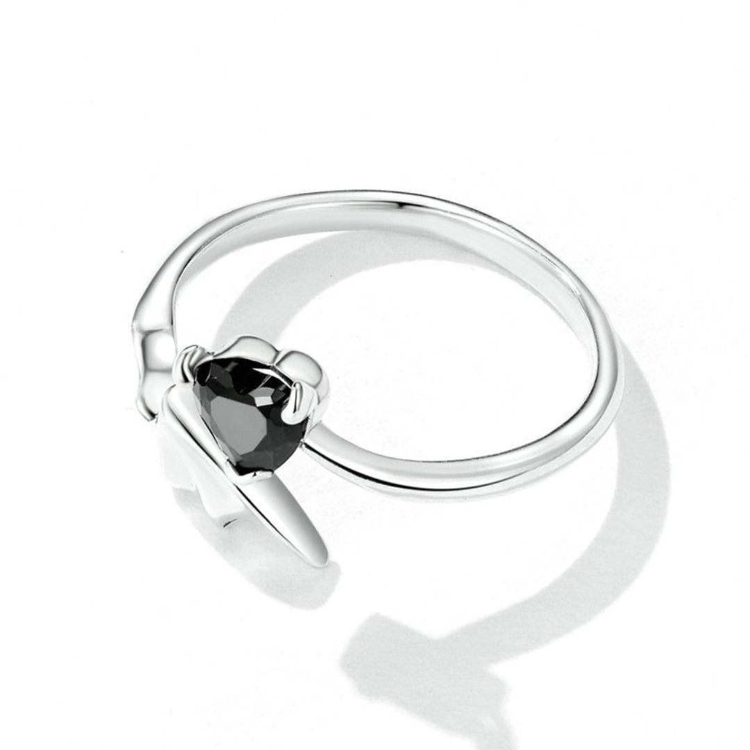 Devil Wing Black Heart Zircon Silver Ring - Rings - Pretland | Spiritual Crystals & Jewelry