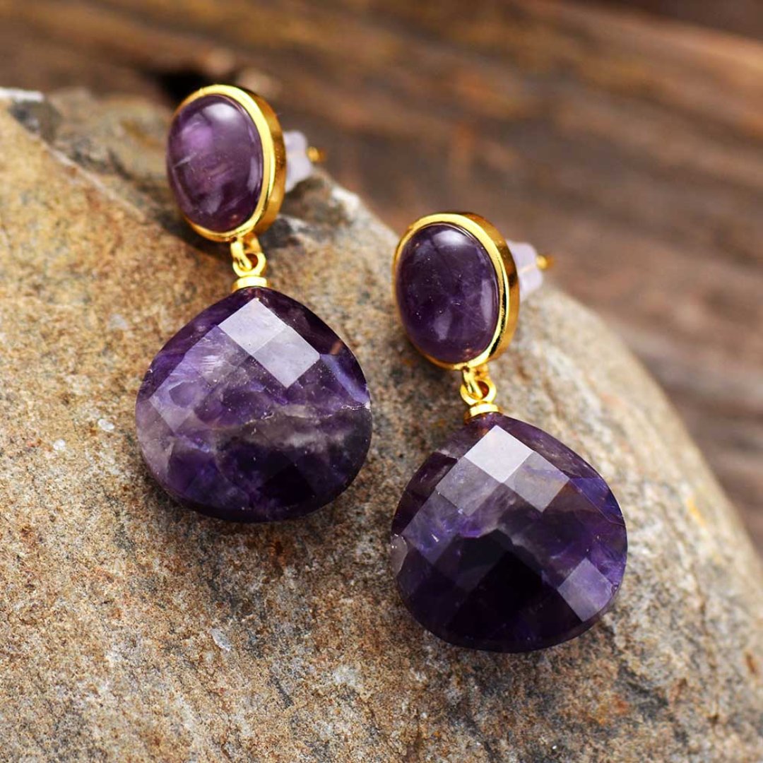 Bohemian Amethyst Teardrop Earrings - Earrings - Pretland | Spiritual Crystals & Jewelry