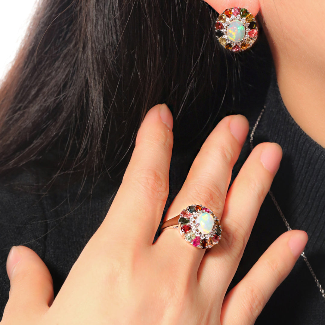 Conscious Oasis Tourmaline Opal Ring - Rings - Pretland | Spiritual Crystals & Jewelry