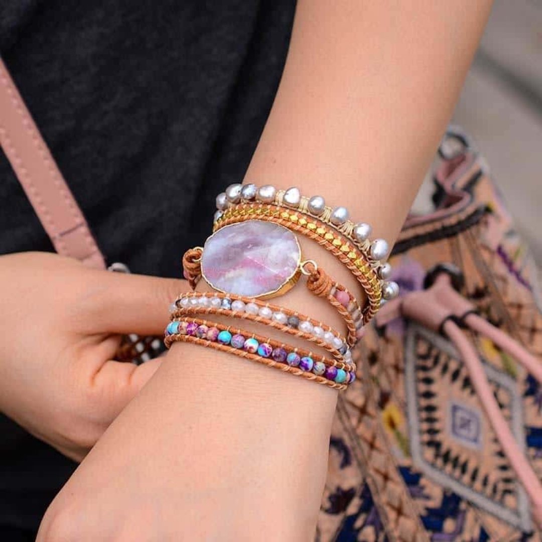 Cloudy Purple Jasper Wrap Bracelet - Wrap Bracelets - Pretland | Spiritual Crystals & Jewelry