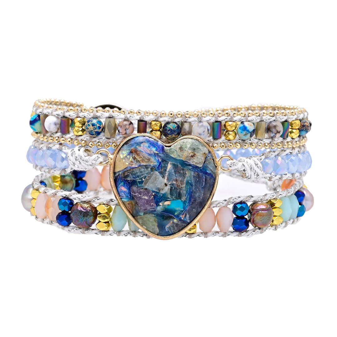 Heart Shape Blue Calcite Wrap Bracelet - Bracelets - Pretland | Spiritual Crystals & Jewelry