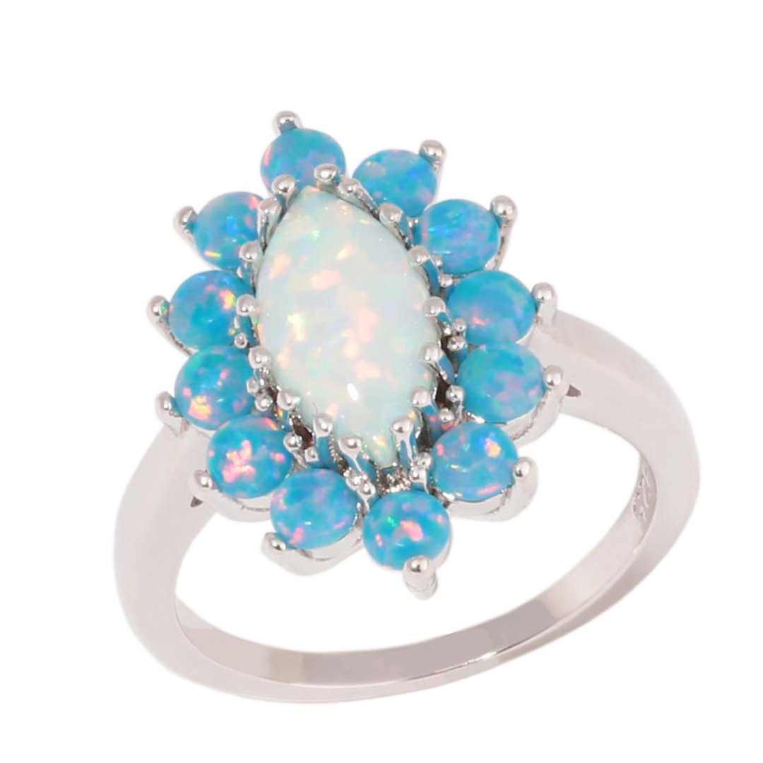 White & Blue Fire Opal Silver Plated Ring - Rings - Pretland | Spiritual Crystals & Jewelry