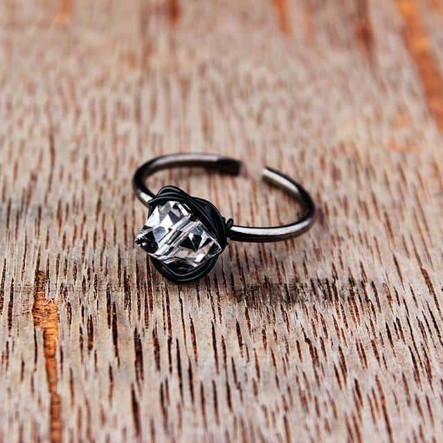 Spiritual Raw Quartz Boho Ring - Small/Black - Rings - Pretland | Spiritual Crystals & Jewelry