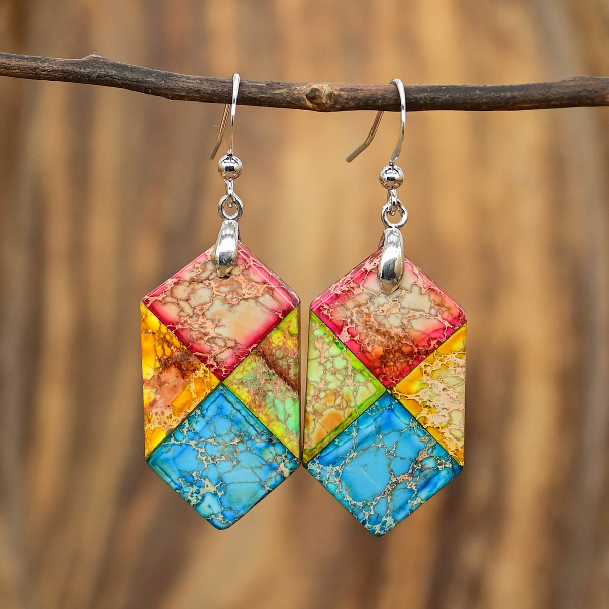 Hexagonal Jasper Earrings - Silver - Earrings - Pretland | Spiritual Crystals & Jewelry