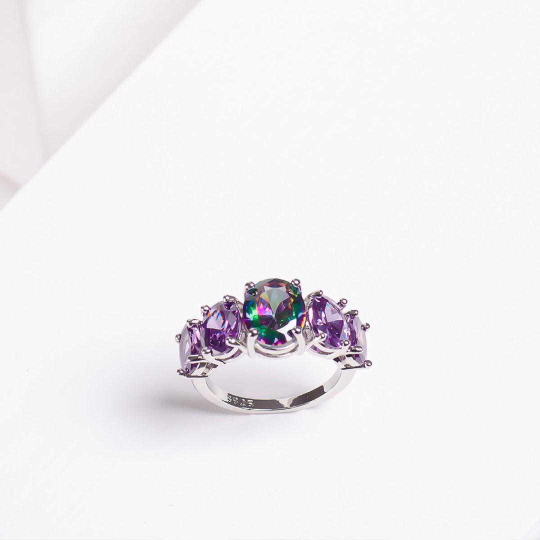 Amethyst & Topaz Silver Ring - Rings - Pretland | Spiritual Crystals & Jewelry