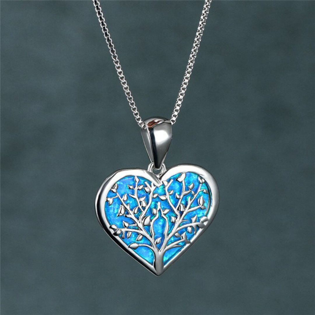 Tree Of Life Opal Heart Necklace - Necklaces - Pretland | Spiritual Crystals & Jewelry