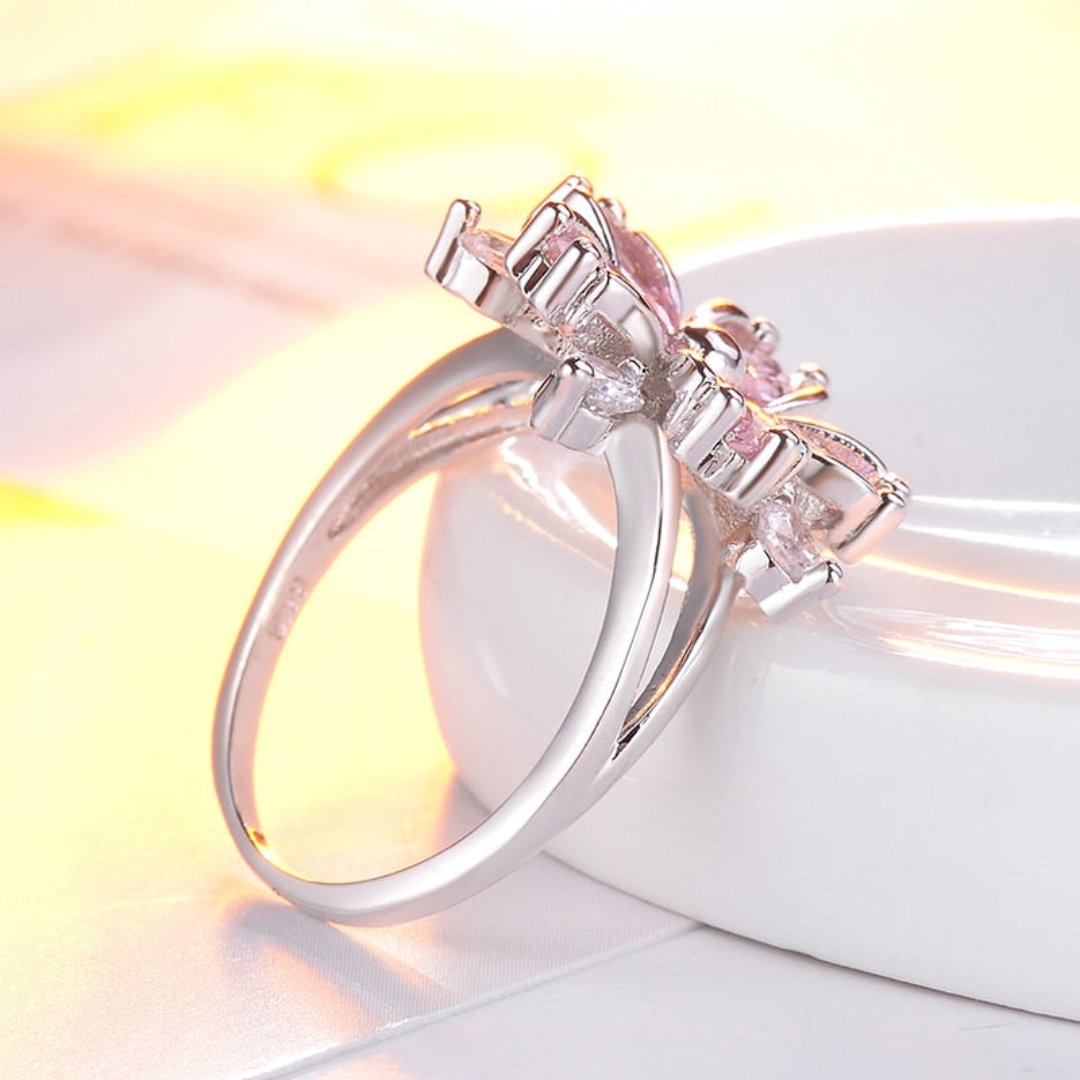 Elegant Sakura Rhinestone Silver Ring - Rings - Pretland | Spiritual Crystals & Jewelry