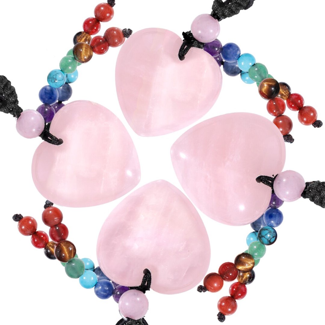 7 Chakra Heart Shape Rose Quartz Necklace - Necklaces - Pretland | Spiritual Crystals & Jewelry