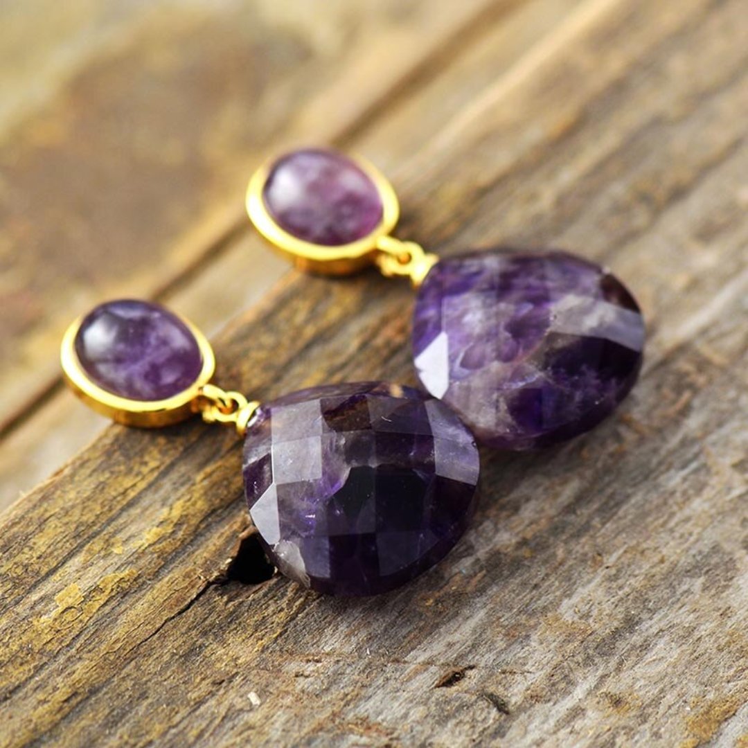 Bohemian Amethyst Teardrop Earrings - Earrings - Pretland | Spiritual Crystals & Jewelry