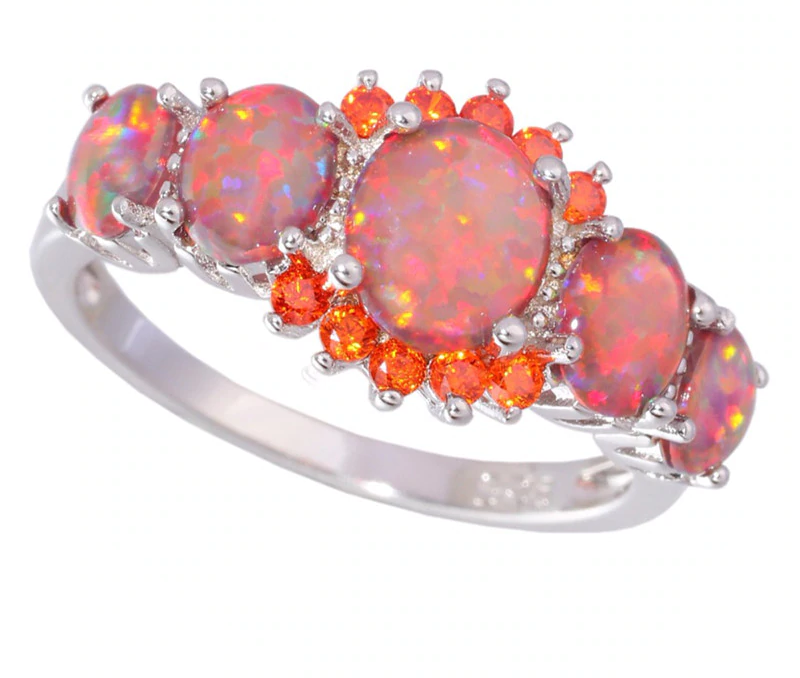 Orange Fire Opal Sterling Silver Ring - Rings - Pretland | Spiritual Crystals & Jewelry