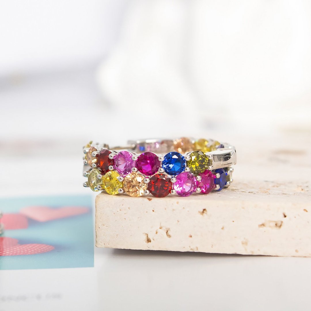 Colorful Zirconia 925 Sterling Silver Hoop Earrings - Earrings - Pretland | Spiritual Crystals & Jewelry