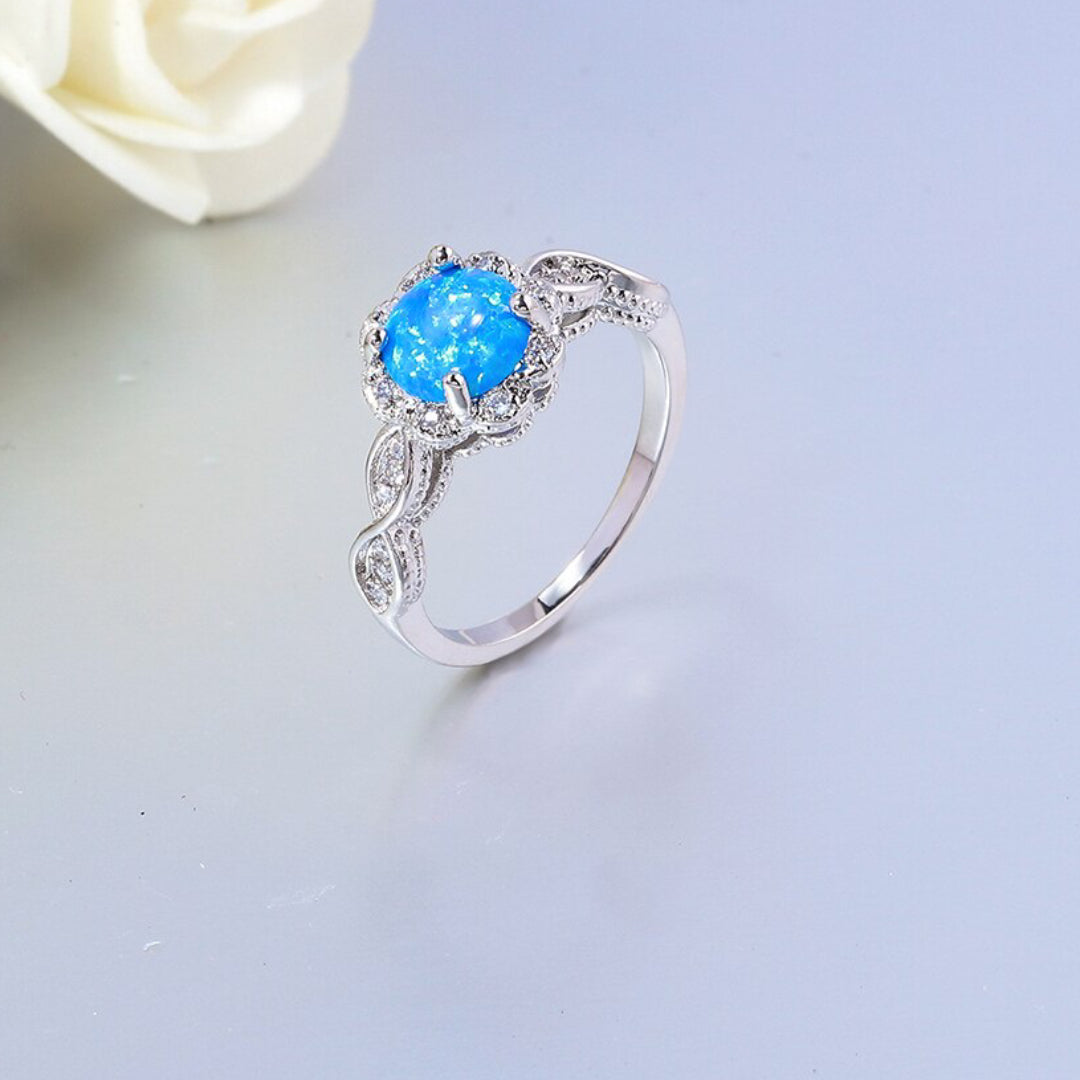 Flower Blue Fire Opal Zirconia Ring - Rings - Pretland | Spiritual Crystals & Jewelry