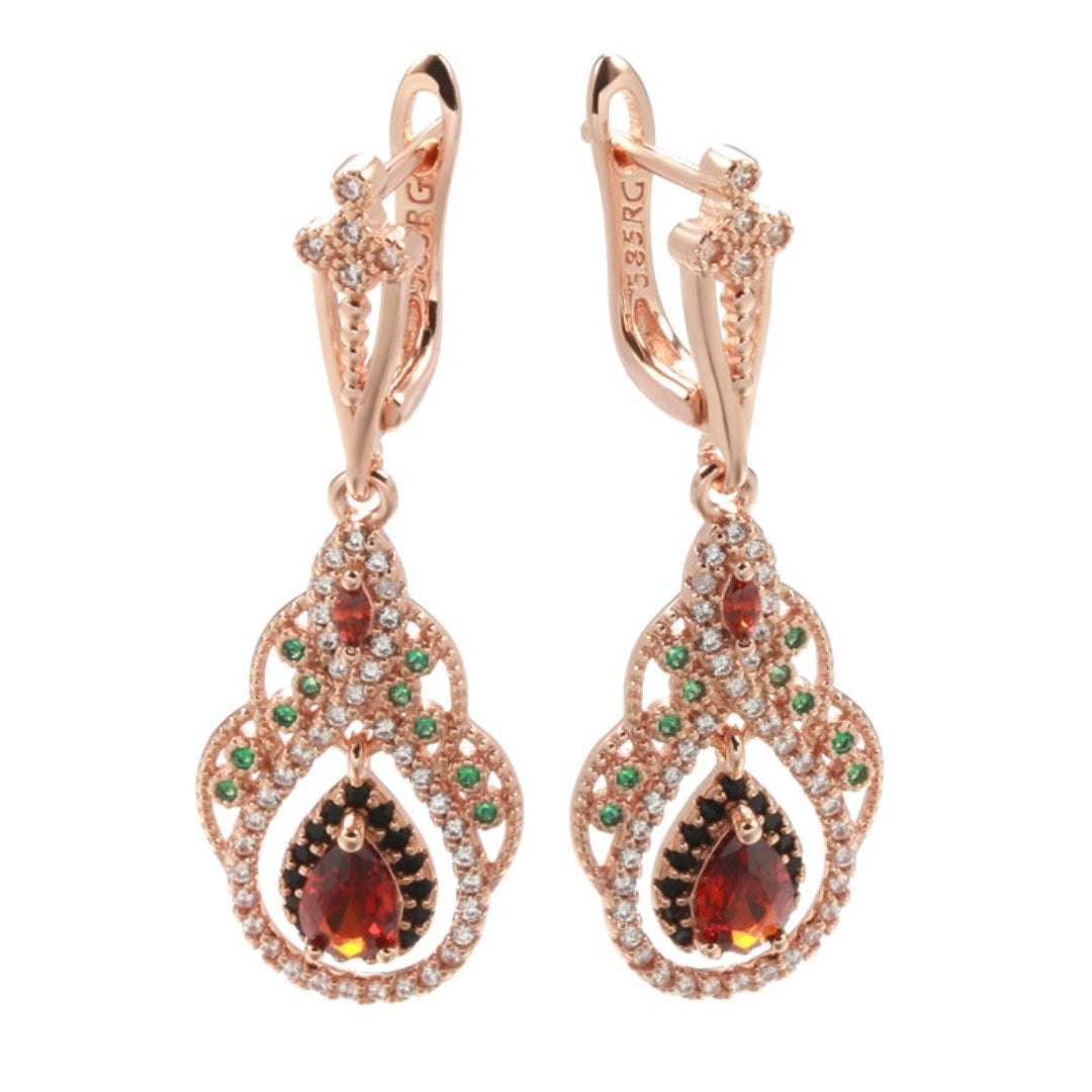 Turkish Garnet Antique Gold Color Earrings - Earrings - Pretland | Spiritual Crystals & Jewelry