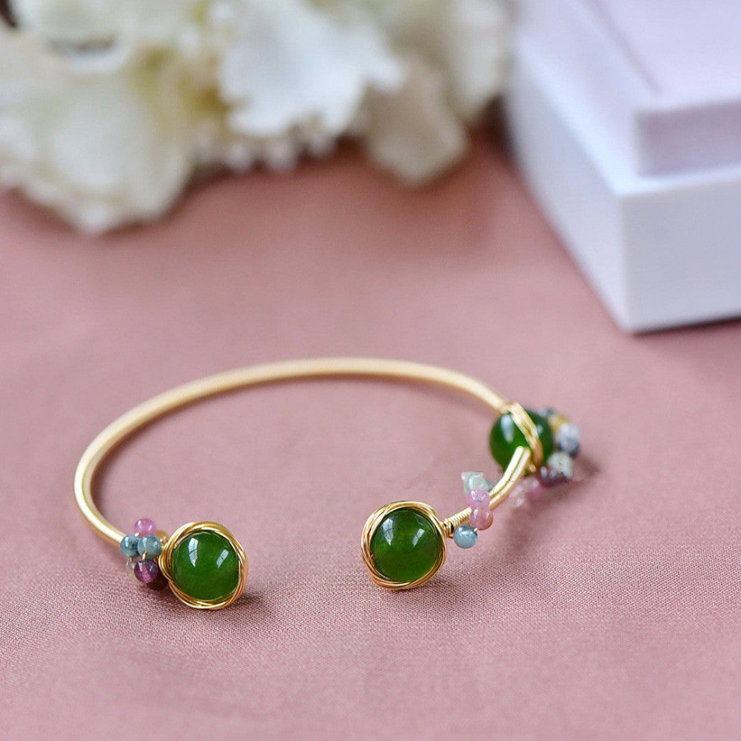 Elegant Tourmaline Chalcedony Bead Bracelet - Bracelets - Pretland | Spiritual Crystals & Jewelry