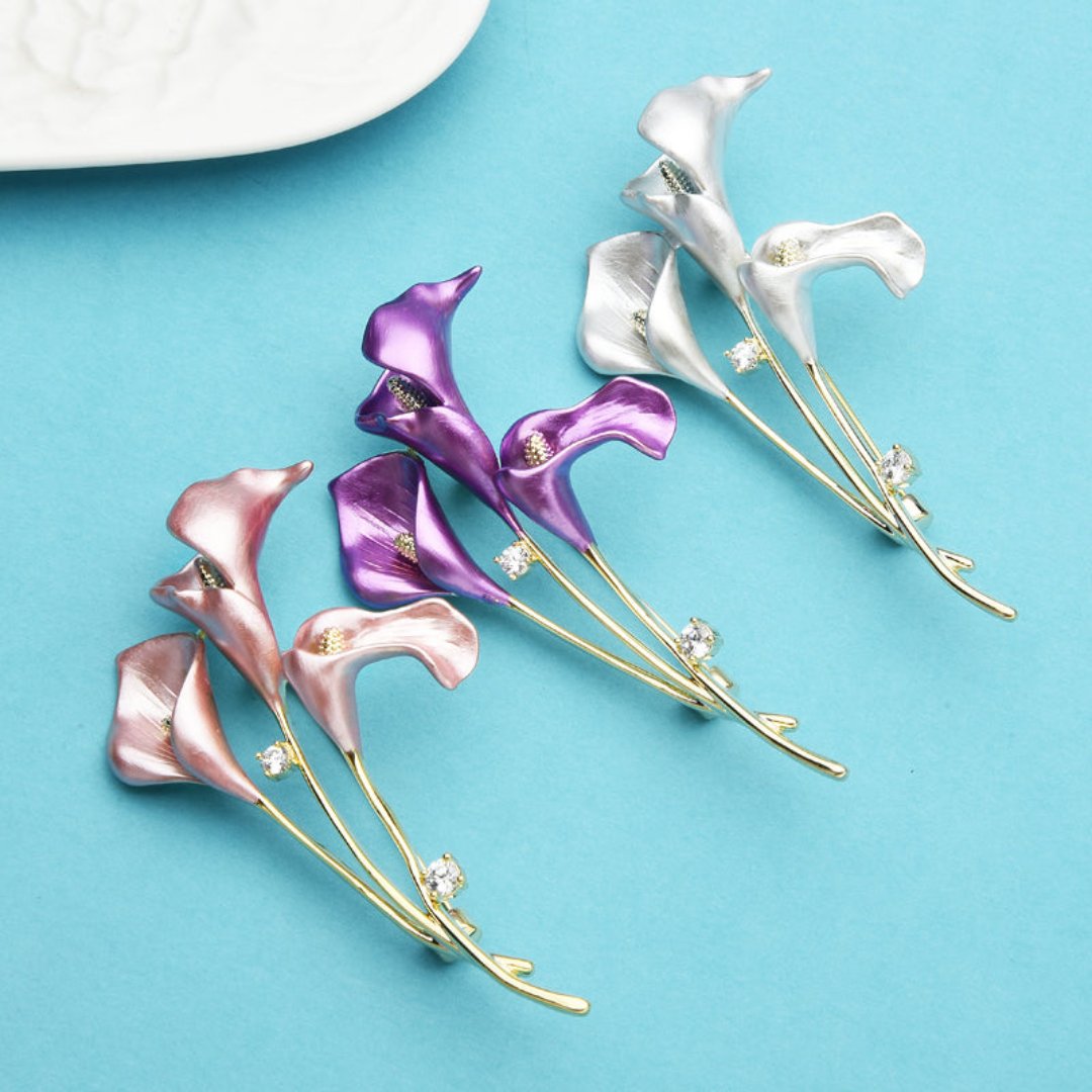 Lily Flower Enamel & Zirconia Brooch - Brooches - Pretland | Spiritual Crystals & Jewelry