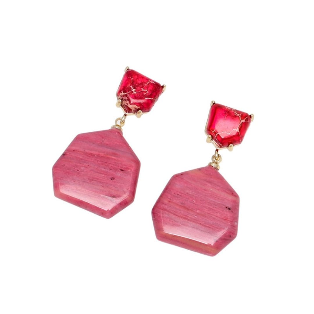 Stylish Rhodochrosite Dangle Earrings - Earrings - Pretland | Spiritual Crystals & Jewelry