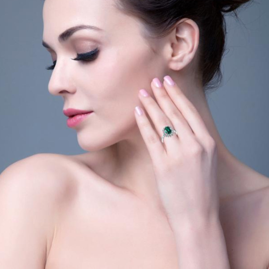Diana Style Emerald 925 Sterling Silver Ring - Rings - Pretland | Spiritual Crystals & Jewelry