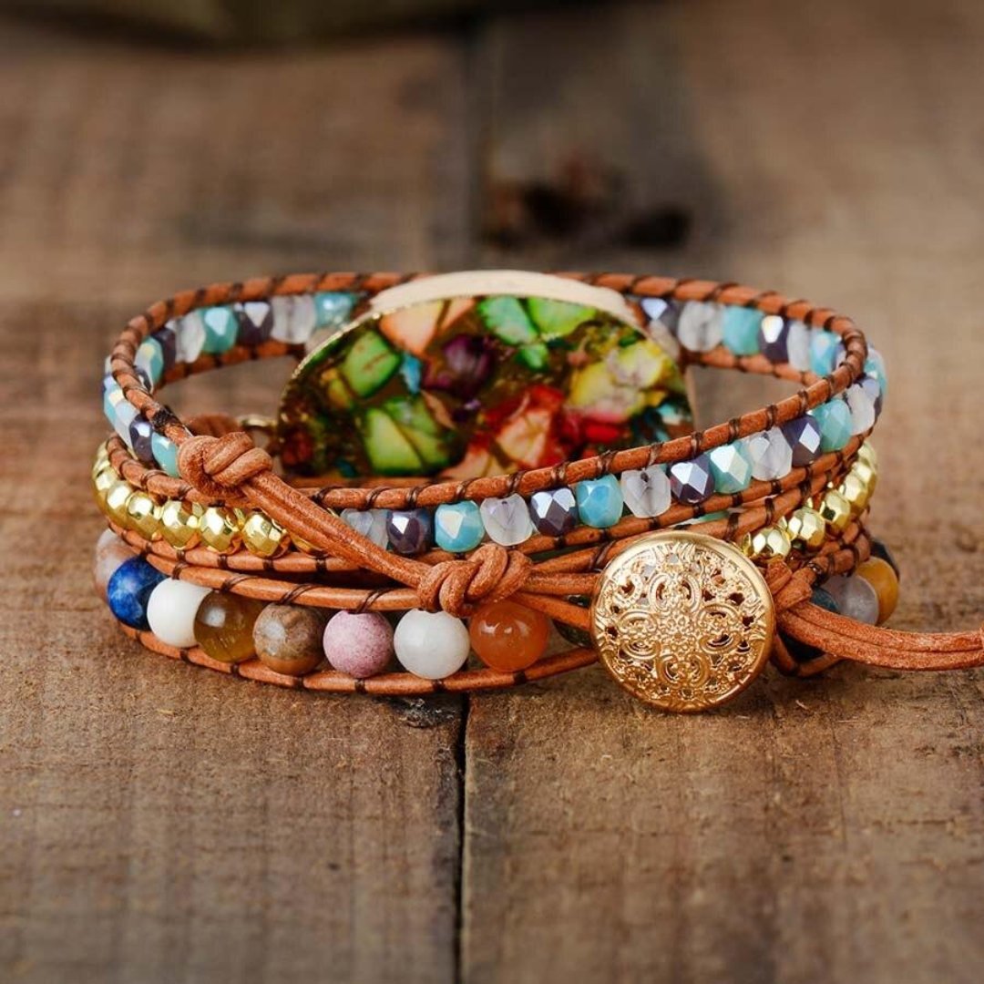 Colourful Jasper Flowers Bracelet - Wrap Bracelets - Pretland | Spiritual Crystals & Jewelry