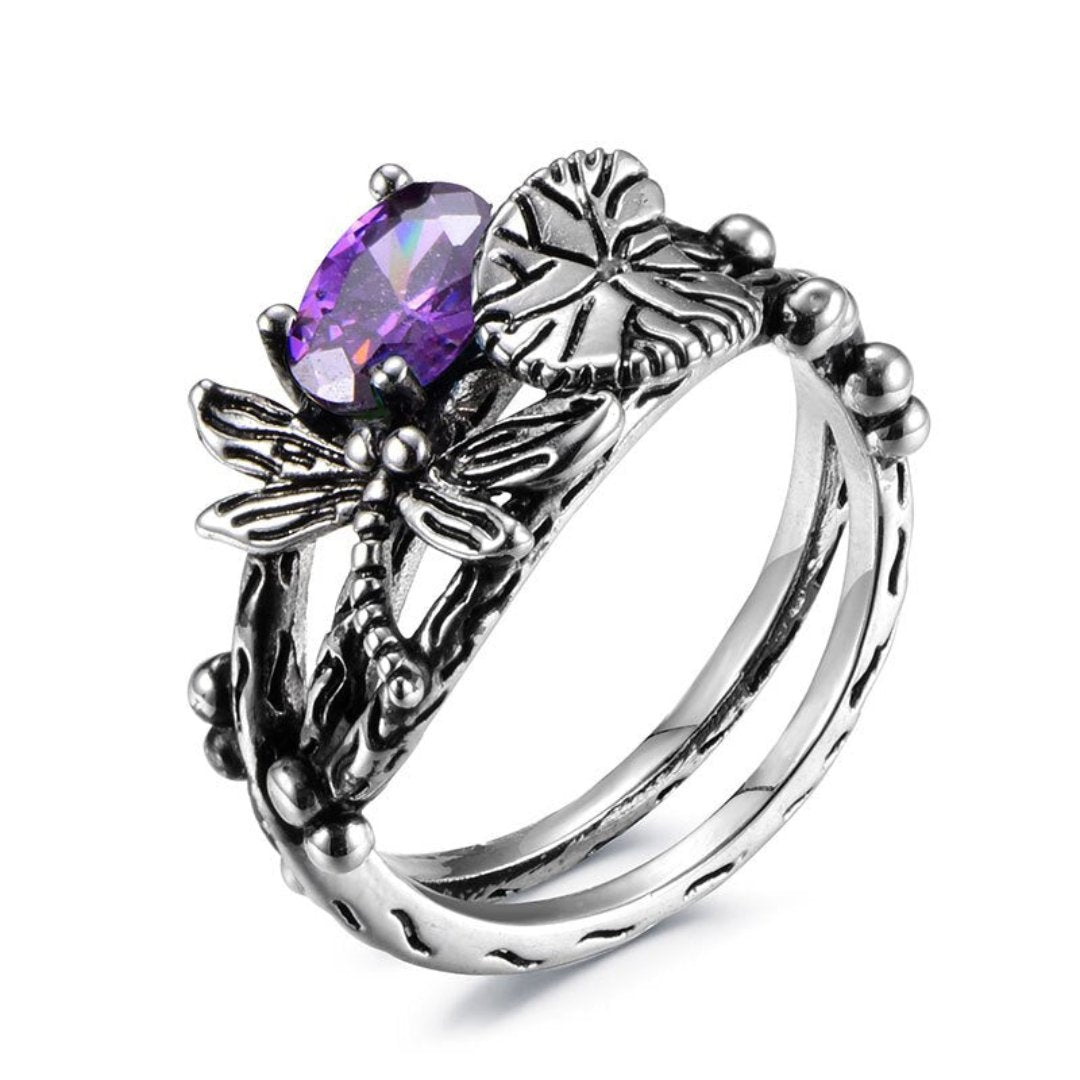 Dragonfly Gemstone Lotus Ring - Rings - Pretland | Spiritual Crystals & Jewelry