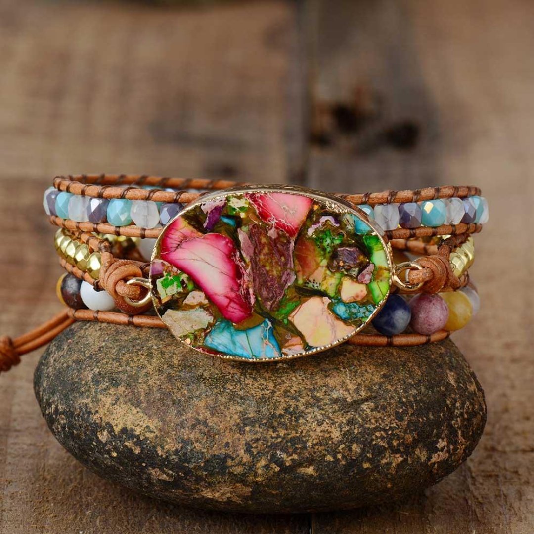 Colourful Jasper Flowers Bracelet - Wrap Bracelets - Pretland | Spiritual Crystals & Jewelry