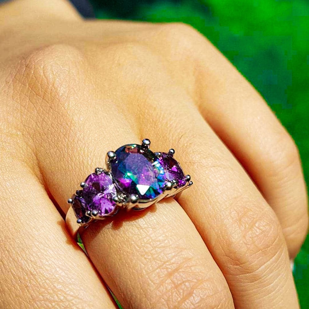 Amethyst & Topaz Silver Ring - Rings - Pretland | Spiritual Crystals & Jewelry
