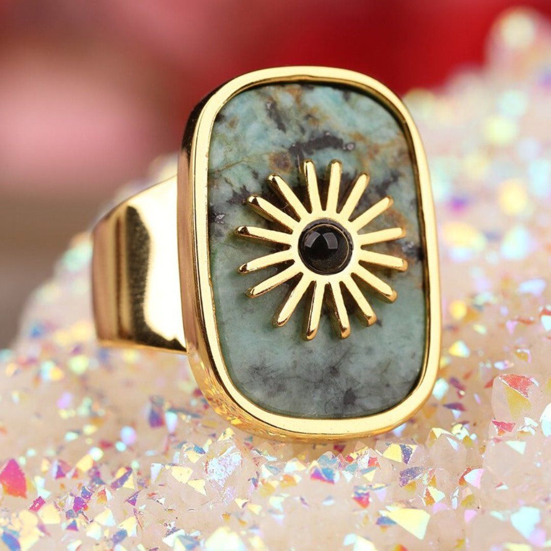Resplendent Birthstones Sun Flower Adjustable Ring - Rings - Pretland | Spiritual Crystals & Jewelry