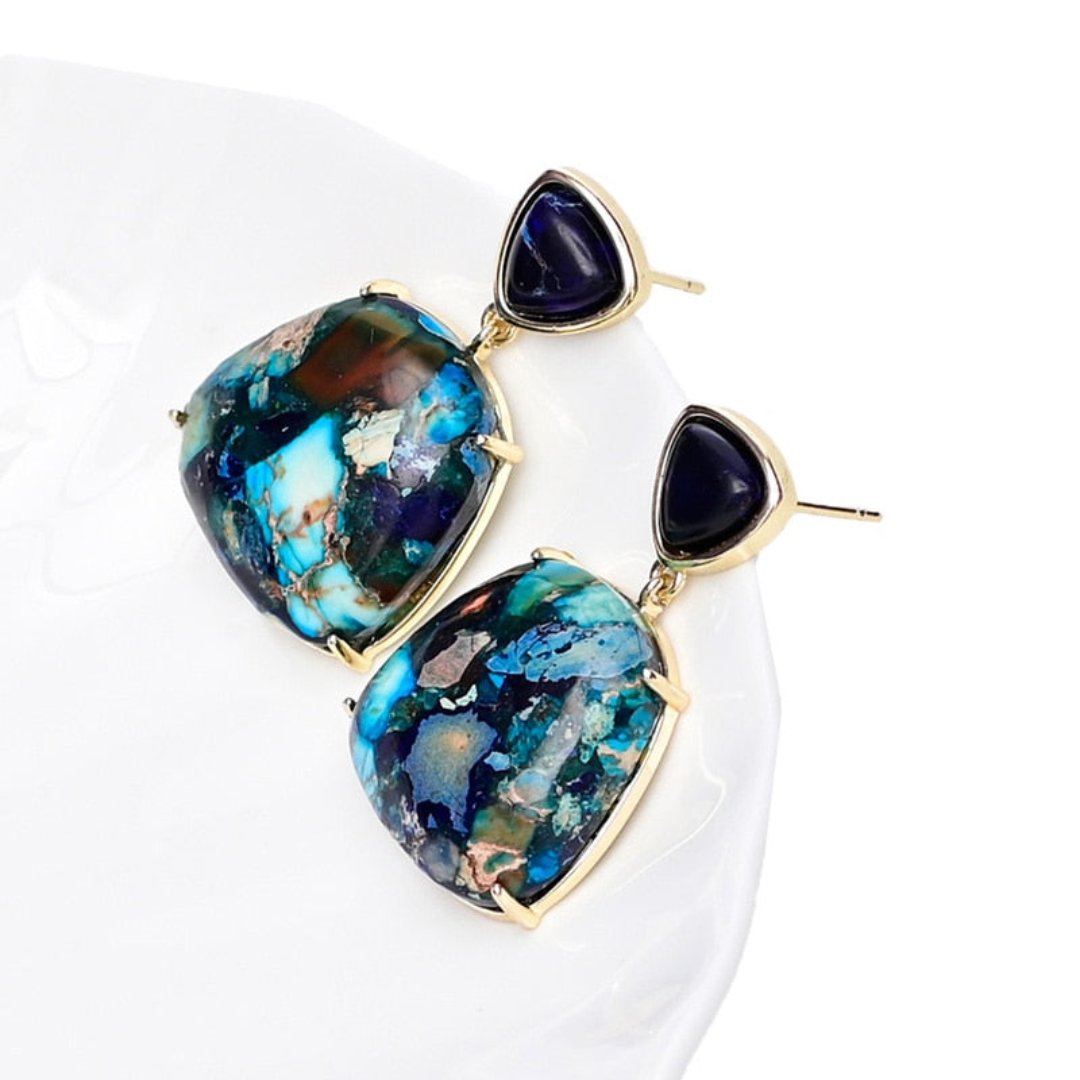 Spiritual Colorful Blue Jasper Earrings - Earrings - Pretland | Spiritual Crystals & Jewelry